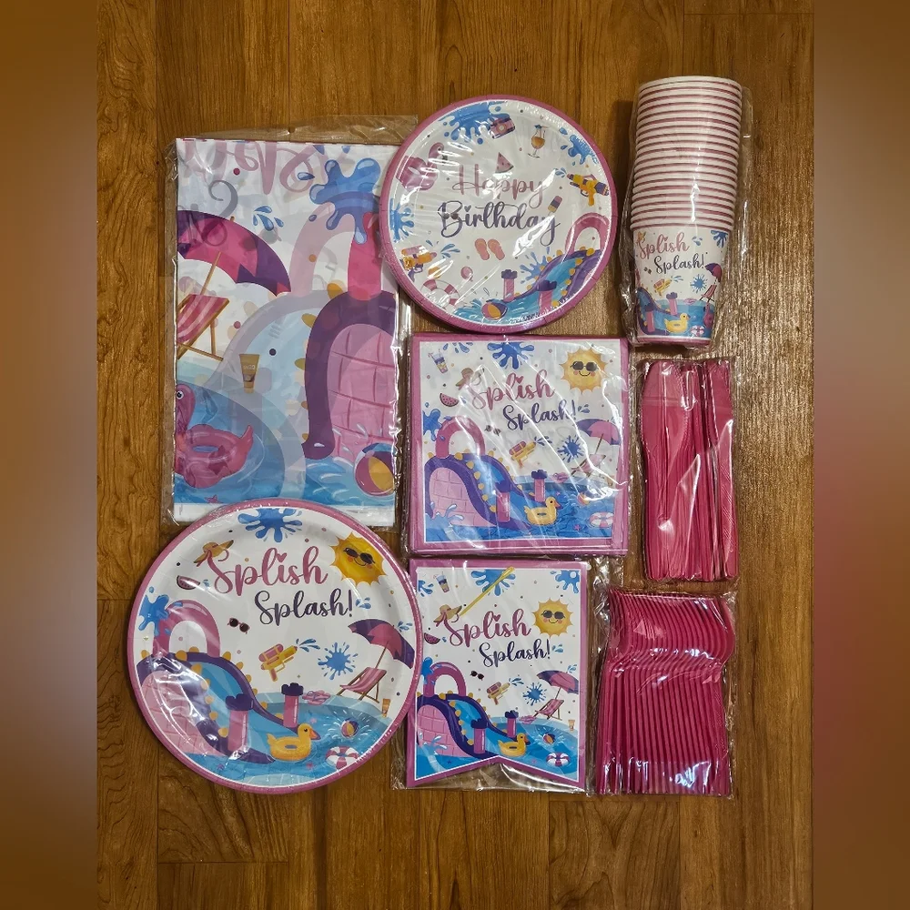 Splash Birthday Party Supplies Set - Pink
